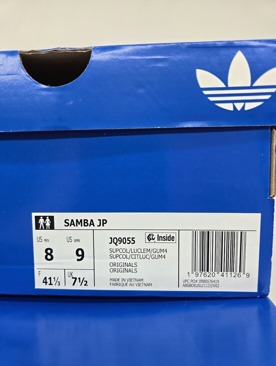 adidas Men\'s Samba JP JQ9055 Cloud White Black Gum Shoes Size 8